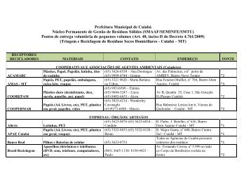 Recicladores/Cooperativas - Prefeitura de Cuiabá