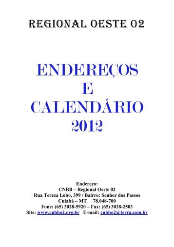 ENDEREÇOS E CALENDÁRIO 2012 - cnbbo2