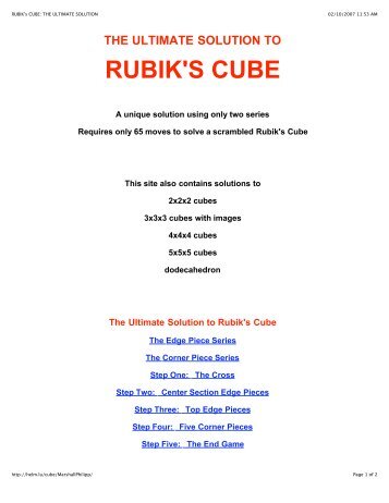 RUBIK's CUBE: THE ULTIMATE SOLUTION