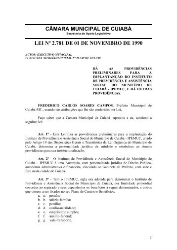 LEI Nº 2.781 DE 01 DE NOVEMBRO DE 1990 - Prefeitura de Cuiabá