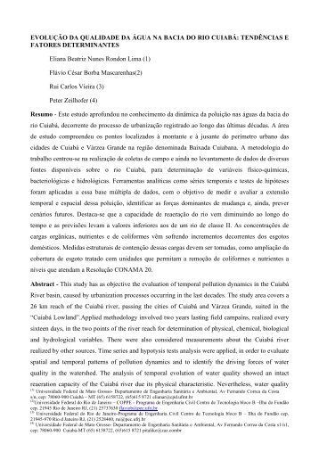 EVOLUÇÃO DA QUALIDADE DA ÁGUA NA BACIA DO RIO CUIABÁ ...