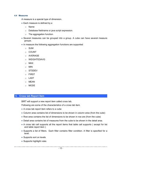 BPS 1 BIRT Cross tab, OLAP Cube Support Specification - Eclipse