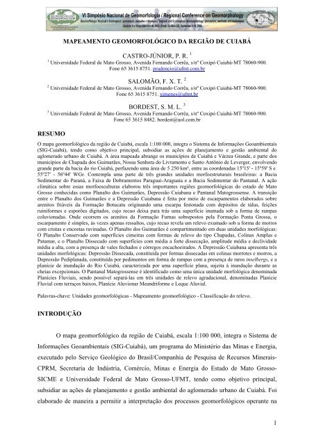 mapeamento geomorfológico da região de cuiabá - LABOGEF