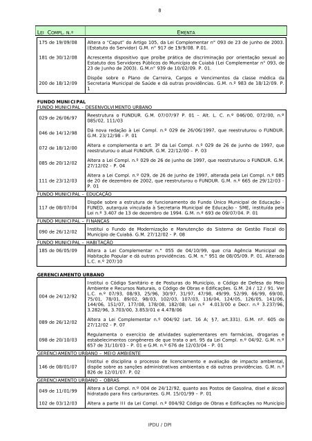 ementário da legislação municipal por assunto - Prefeitura de Cuiabá