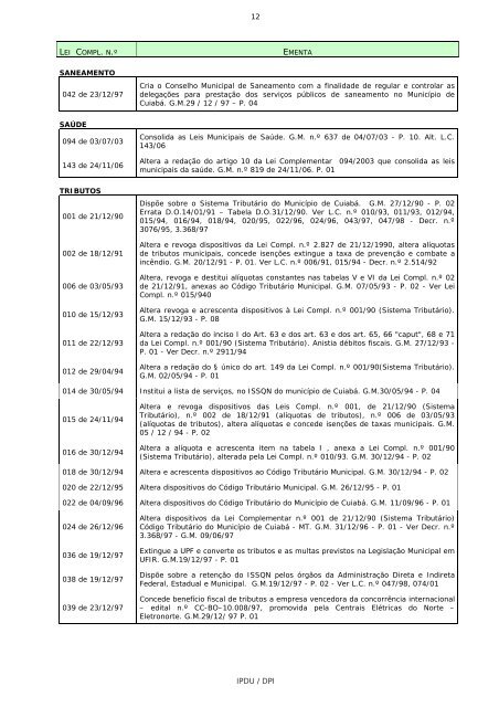 ementário da legislação municipal por assunto - Prefeitura de Cuiabá