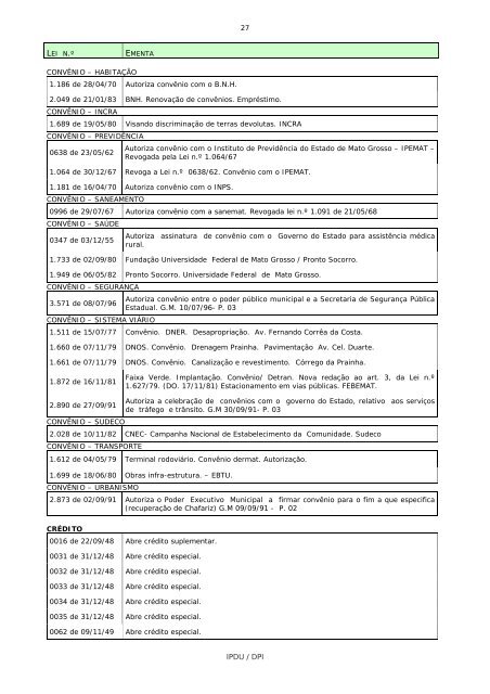 ementário da legislação municipal por assunto - Prefeitura de Cuiabá