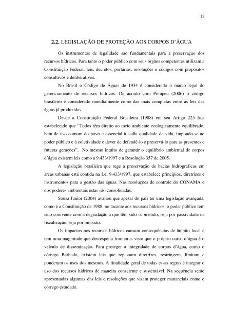 caracterização ambiental e hidrológa da bacia do córrego ... - Index of