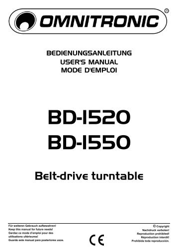 OPERATING INSTRUCTIONS BD-1520/1550 Belt-drive Turntable