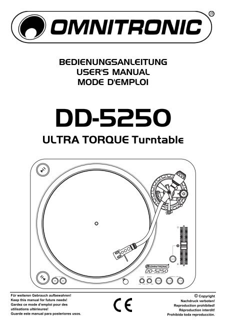 BEDIENUNGSANLEITUNG DD-5250 ULTRA TORQUE-Plattenspieler