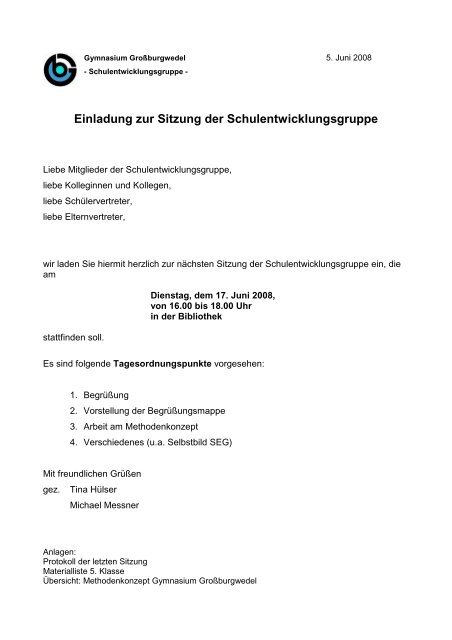 Einladung zur Sitzung der Schulentwicklungsgruppe - aktuelles