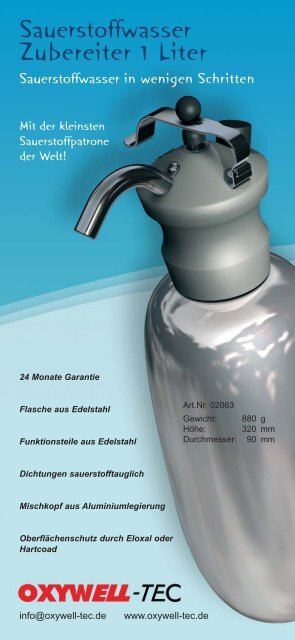 Sauerstoffwasser Zubereiter 1 Liter - OXYWELL-TEC