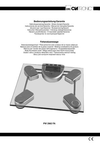 Bedienungsanleitung/Garantie Fettanalysewaage PW ... - Clatronic