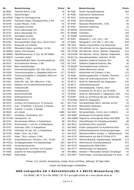 Preisliste Januar 2011