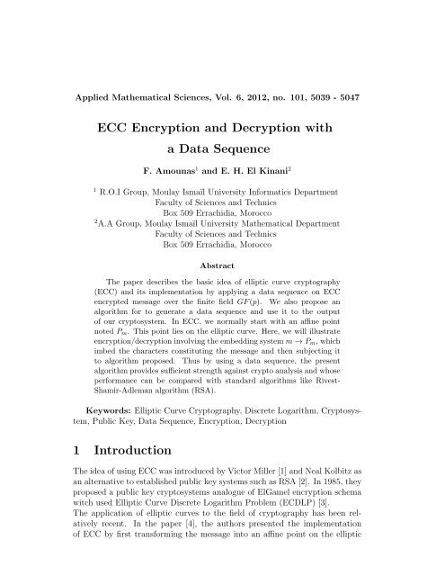 ECC Encryption and Decryption with a Data Sequence 1 Introduction