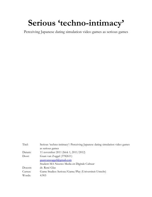 Serious 'techno-intimacy' - New Media Studies