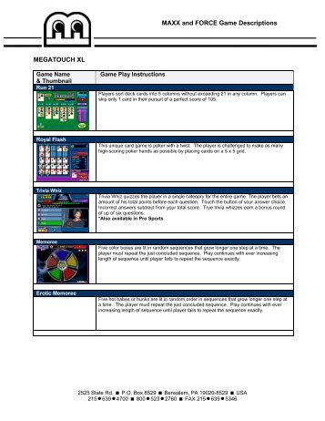 MAXX and FORCE Game Descriptions MEGATOUCH XL