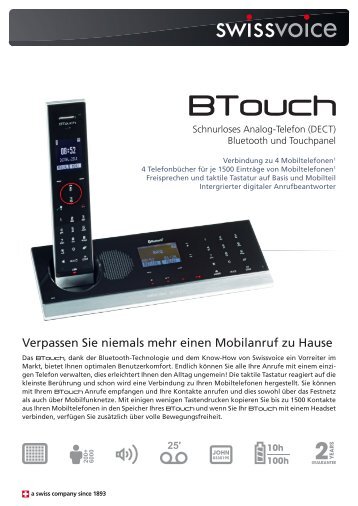 Schnurloses Analog-Telefon (DECT) Bluetooth und ... - Swissvoice.net