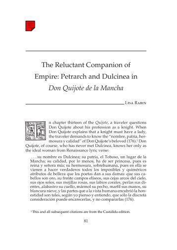 The Reluctant Companion of Empire: Petrarch and Dulcinea ... - H-Net