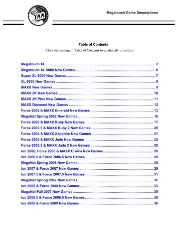 Megatouch Game Descriptions Table of Contents ... - Megatouch.com