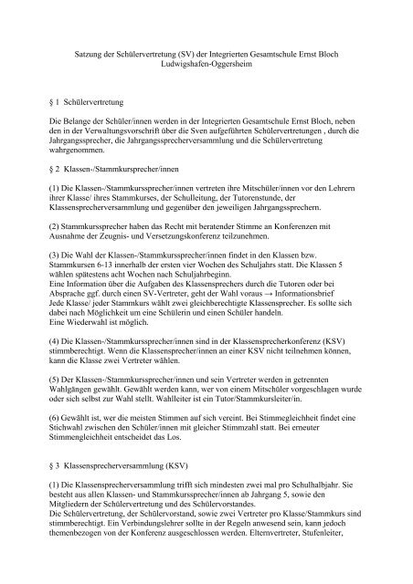 SV-Satzung IGS Ernst Bloch - Integrierte Gesamtschule Ernst Bloch