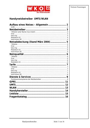 Handynetzbetreiber UMTS/WLAN Aufbau eines Netzes – Allgemein ...