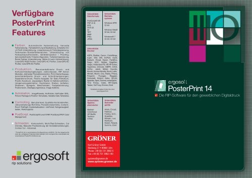 Verfügbare PosterPrint Features - Karl Gröner GmbH