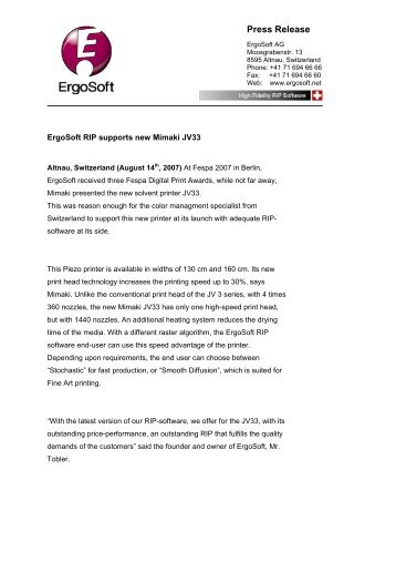 Press Release - ErgoSoft AG