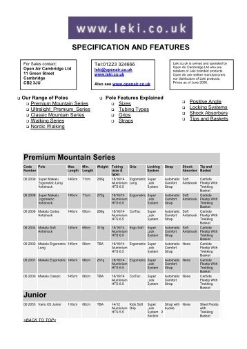 SPECIFICATION AND FEATURES - Leki