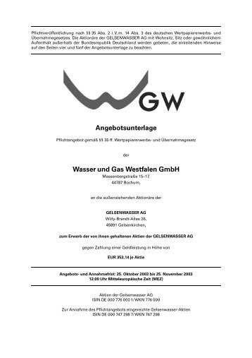 Wasser und Gas Westfalen GmbH, Bochum - BaFin