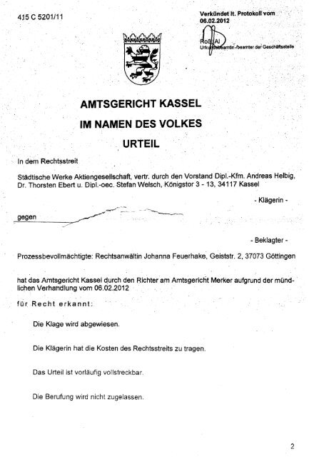 amtsgericht kassel im namen - Bund der Energieverbraucher e.V.