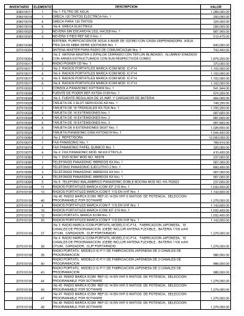 INVENTARIO ELEMENTO DESCRIPCION VALOR 206010011 1 No ...