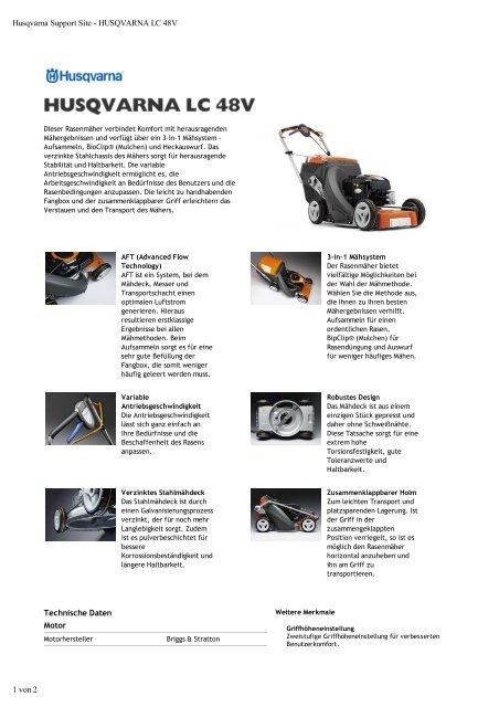 Husqvarna Support Site - HUSQVARNA LC 48V