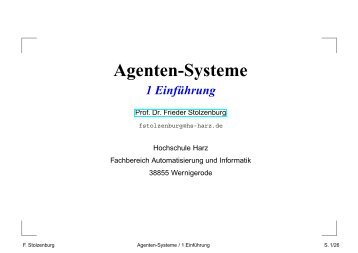 Agenten-Systeme - Frieder Stolzenburg - Hochschule Harz