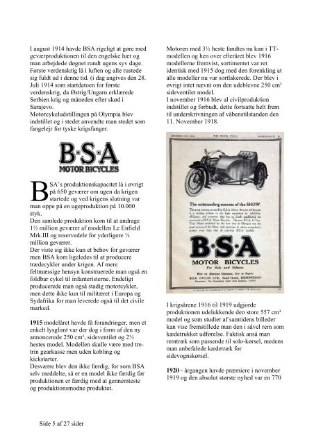 BSA's Historie - Dansk BSA Klub