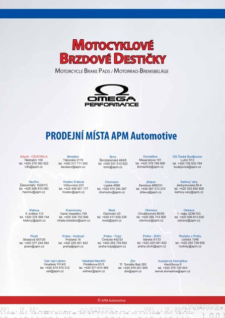 Omega motocyklové brzdové destičky - APM Automotive