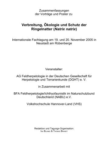 Verbreitung, Ökologie und Schutz der Ringelnatter (Natrix ... - Karch