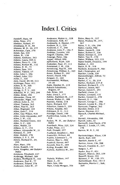 Index I. Critics - Year's Work in English Studies