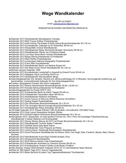 Wege Wandkalender - Komunitas Blogger Unsri - Universitas ...