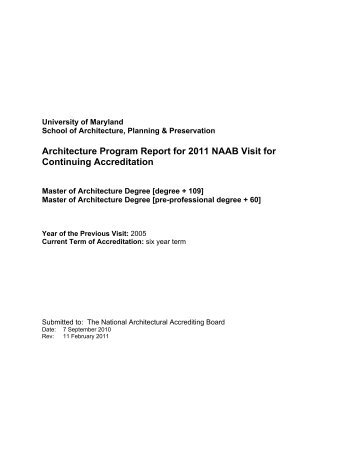 Architecture Program Report for 2011 NAAB Visit for Continuing ...