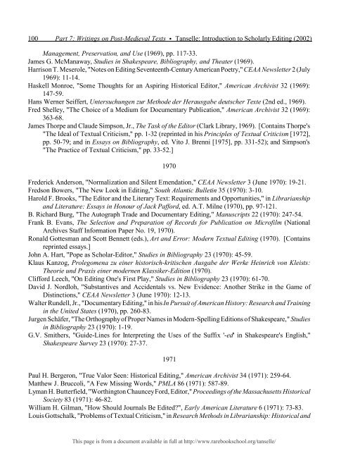 INTRODUCTION TO SCHOLARLY EDITING ... - Rare Book School