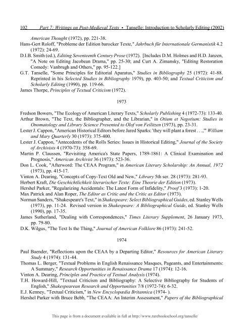 INTRODUCTION TO SCHOLARLY EDITING ... - Rare Book School