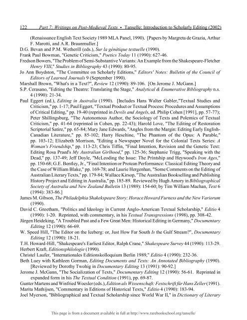 INTRODUCTION TO SCHOLARLY EDITING ... - Rare Book School