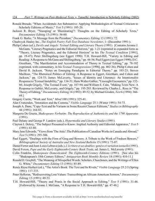 INTRODUCTION TO SCHOLARLY EDITING ... - Rare Book School