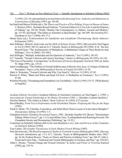 INTRODUCTION TO SCHOLARLY EDITING ... - Rare Book School