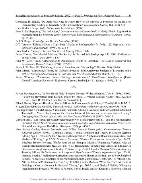 INTRODUCTION TO SCHOLARLY EDITING ... - Rare Book School