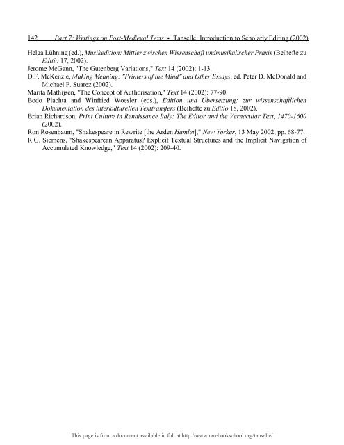 INTRODUCTION TO SCHOLARLY EDITING ... - Rare Book School