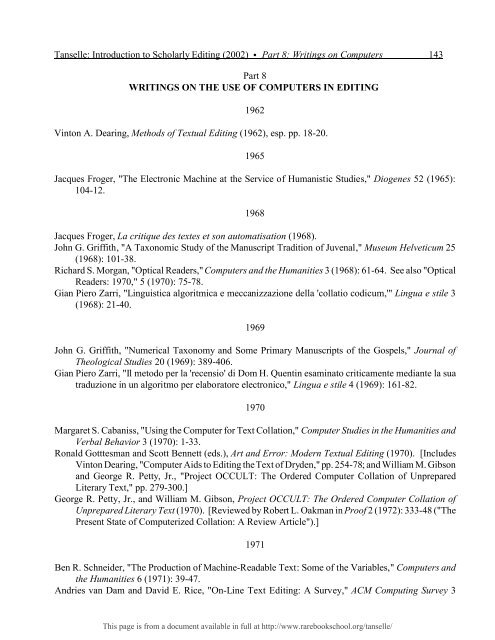 INTRODUCTION TO SCHOLARLY EDITING ... - Rare Book School