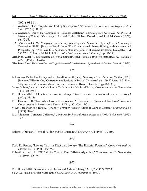 INTRODUCTION TO SCHOLARLY EDITING ... - Rare Book School