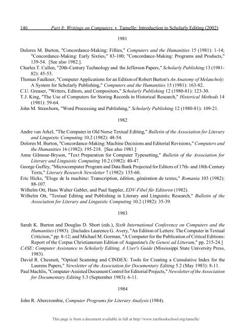INTRODUCTION TO SCHOLARLY EDITING ... - Rare Book School