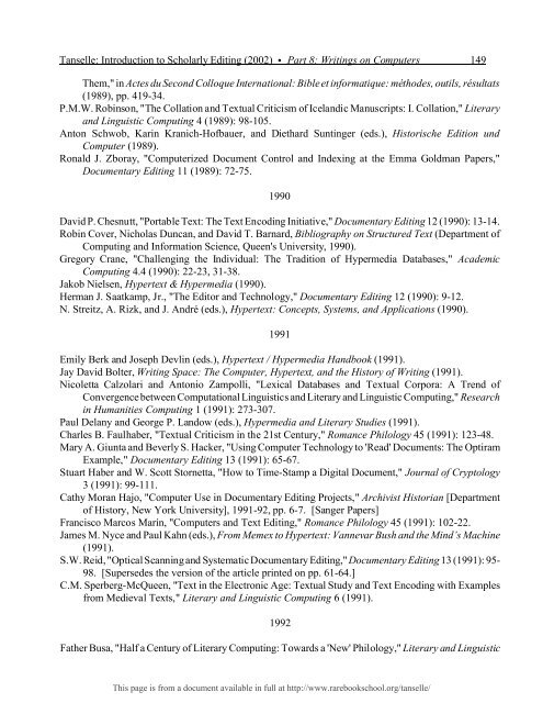 INTRODUCTION TO SCHOLARLY EDITING ... - Rare Book School